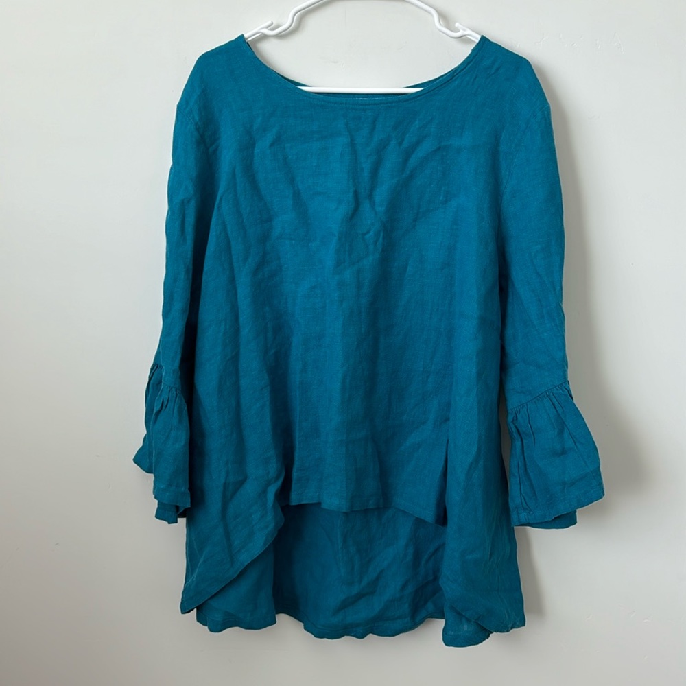 Bryn Walker 100% Linen Blue Blouse Size: L